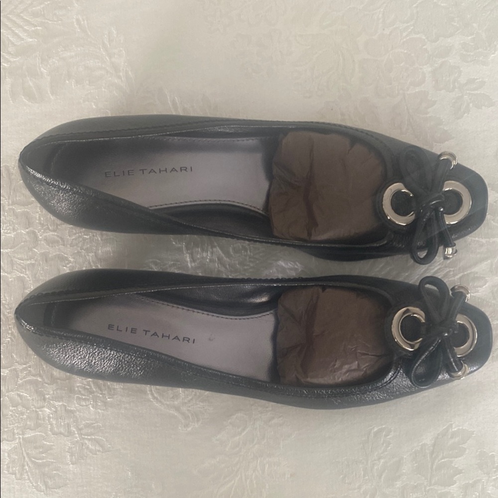 Elie Tahari Black Flats with Bow Detail